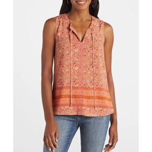 Daniel Rainn Hope Sleeveless Floral Tassel Top Plus Orange Size 2X